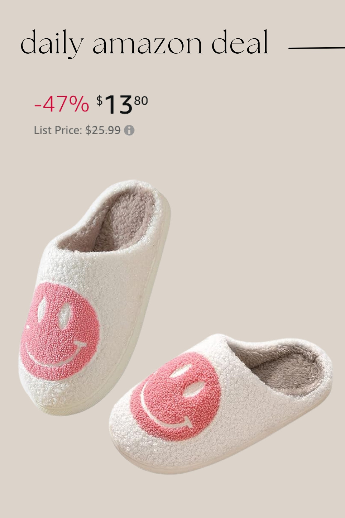 Daily Amazon deal: smiley slippers 

#LTKFindsUnder50 #LTKSaleAlert