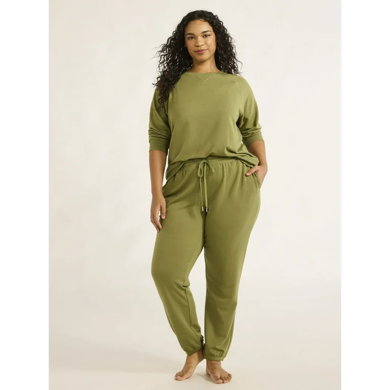 Joyspun Women's French Terry Cloth Top and Jogger Pants Set, 2-Piece, Sizes XS-3X - Walmart.com | Walmart (US)