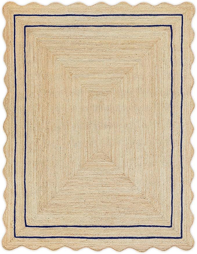 Wave Scalloped Natural Jute Rug Boho Jute Rug Entryway Runner Rug Farmhouse Scallop Rug, Navy (2'... | Amazon (US)