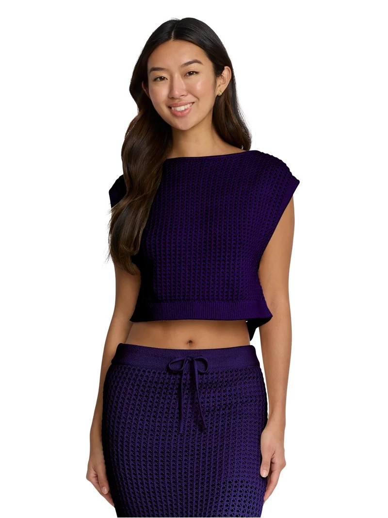 Mills by Millie Bobby Brown Women's Boxy Crochet Sweater Top, Sizes XXS-XXL | Walmart (US)