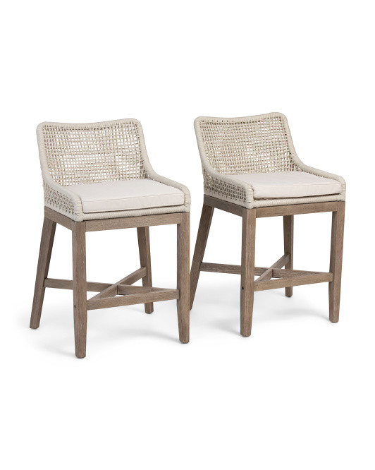 Set Of 2 37in Indoor Outdoor Grid Weave Rope Counter Stools | TJ Maxx
