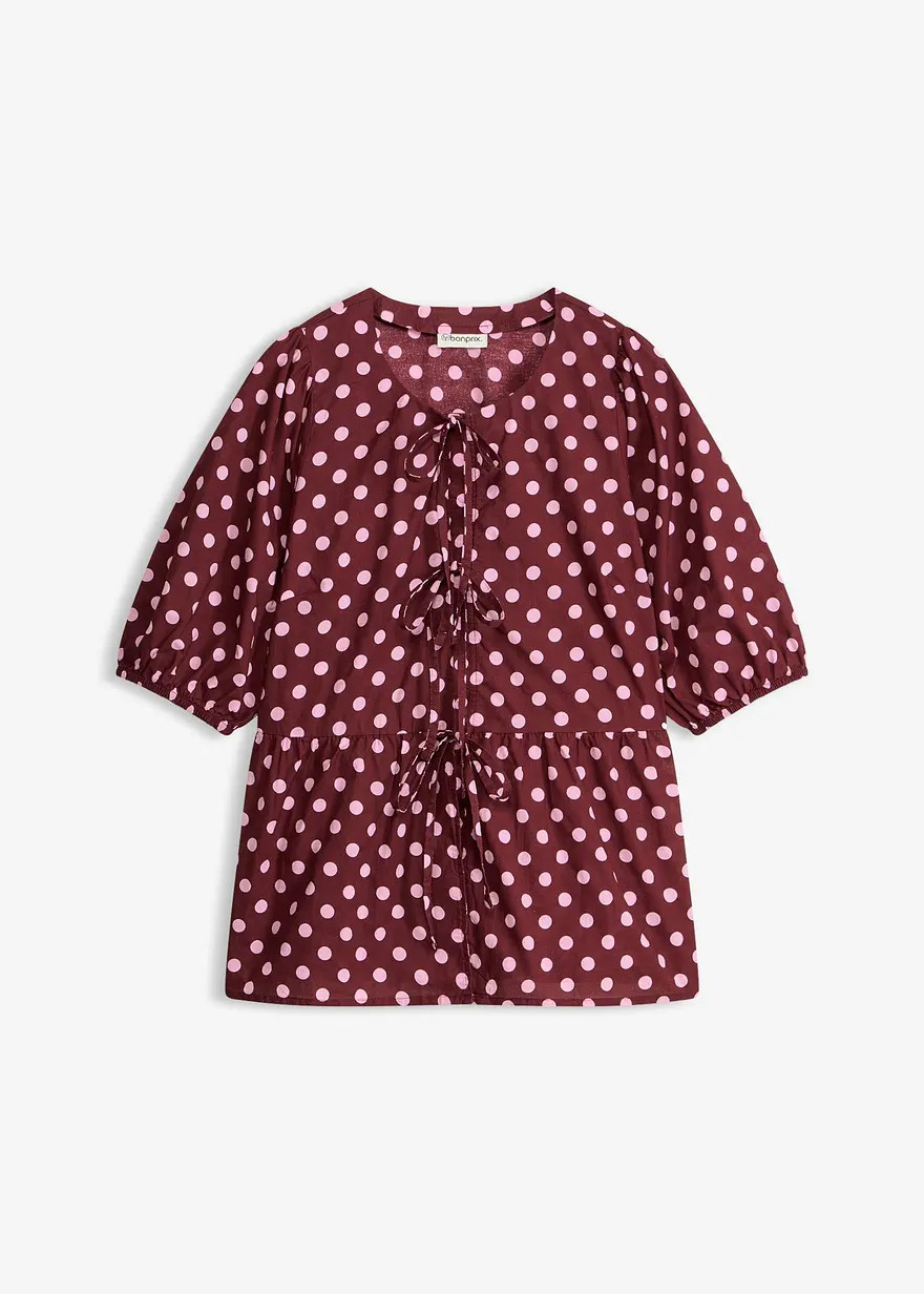 modische Baumwoll-Bluse mit dekorativen Schleifen vorne - rot | Bonprix DE