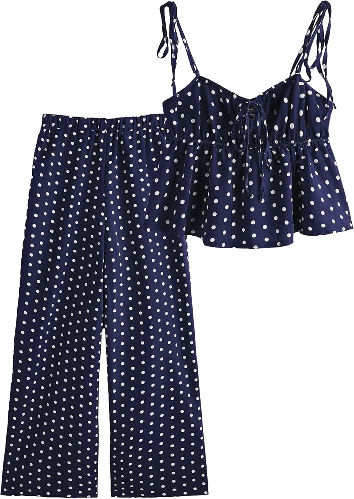 Verdusa Women's 2 Piece Polka Dots Matching Set Babydoll Top with Pants | Amazon (US)