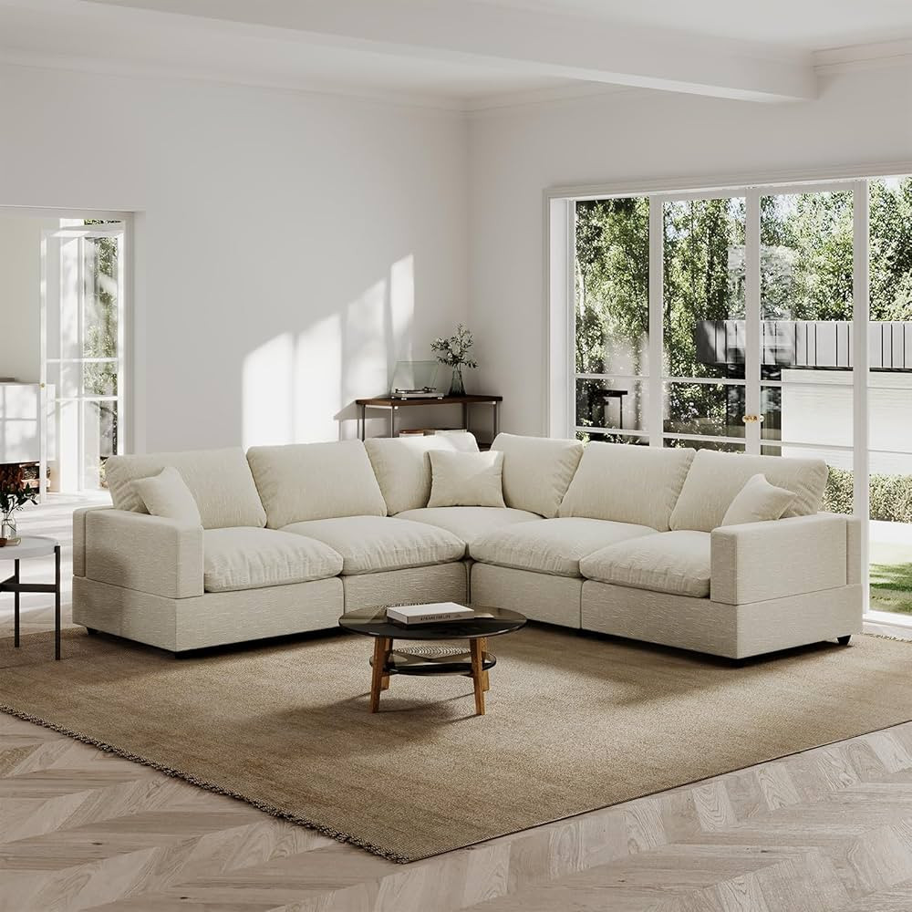 Cloud Sectional Linen Couch for Living Room V-Shape Sofas,5 Seat Modern Modular Sofas,Couches Cus... | Amazon (US)