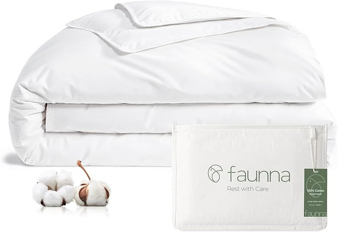 Amazon.com: FAUNNA 100% Cotton Duvet Cover, Hypoallergenic Bed Bug Proof White Minimalist Comfort... | Amazon (US)