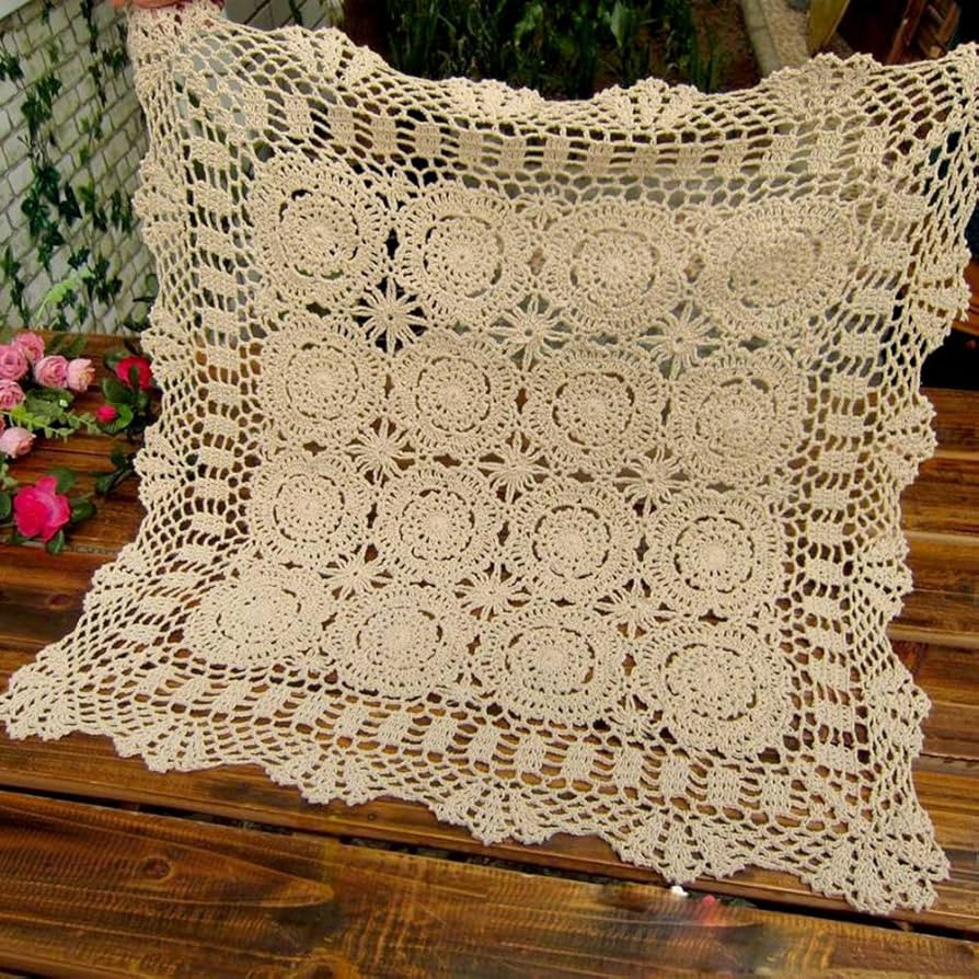 Cotton Handmade Crochet lace Table Runners Square Tablecloth Doilies Doily Table Dresser Scarf D... | Amazon (US)