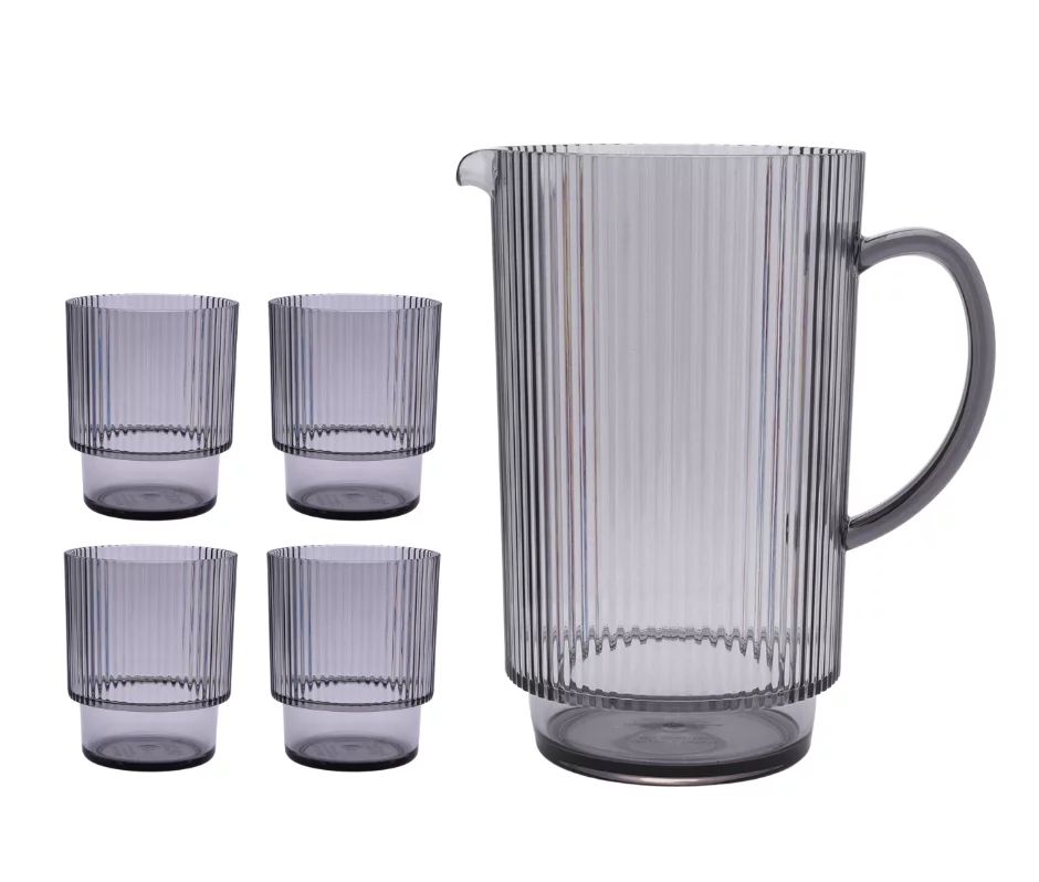 Better Homes & Gardens Gray 2.2-Quart Plastic Ribbed Pitcher Set with Tumblers, 5-Piece - Walmart... | Walmart (US)