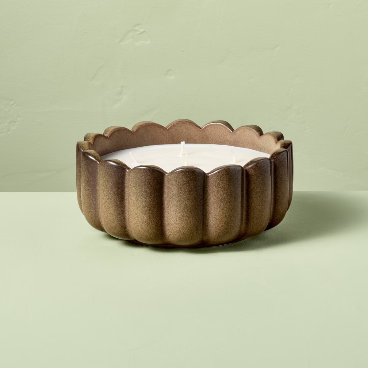 6 Wick Ceramic Scalloped Rim Harvest Chestnut Jar Candle Brown 42oz - Hearth & Hand™ with Magno... | Target