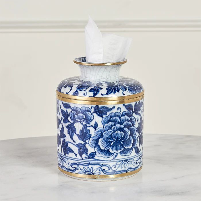 Peony Blossom Porcelain Tissue Holder | Caitlin Wilson Design