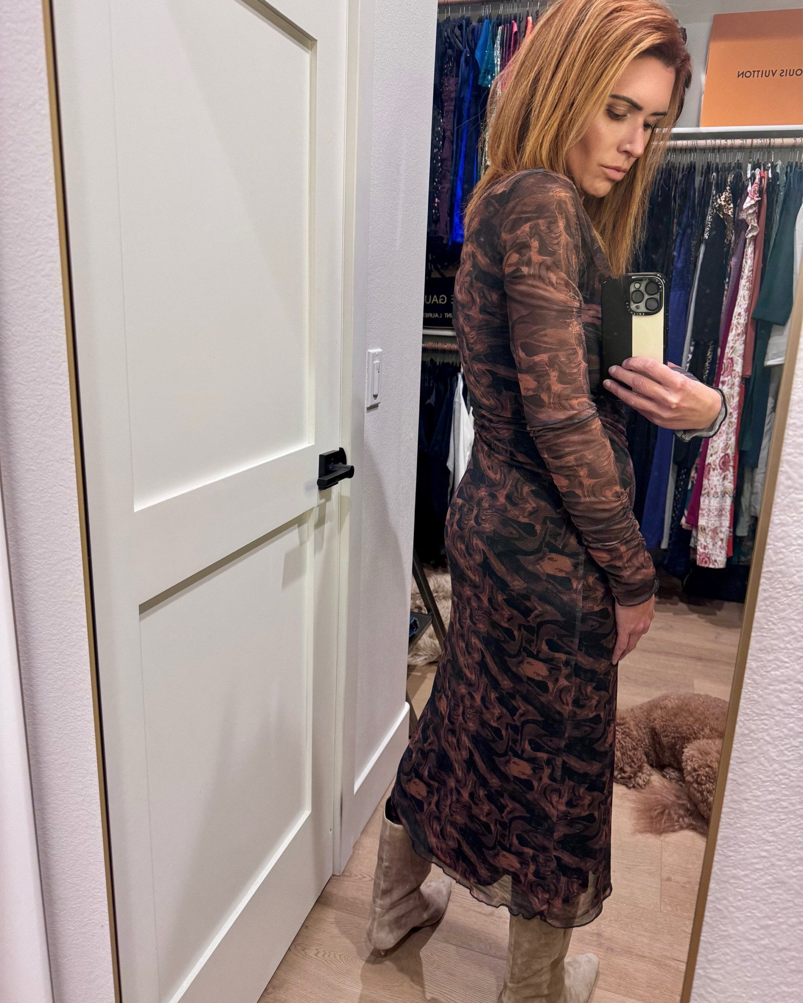 Winter mesh long dress🪐 suede tan boots 

#LTKStyleTip #LTKPetite #LTKU