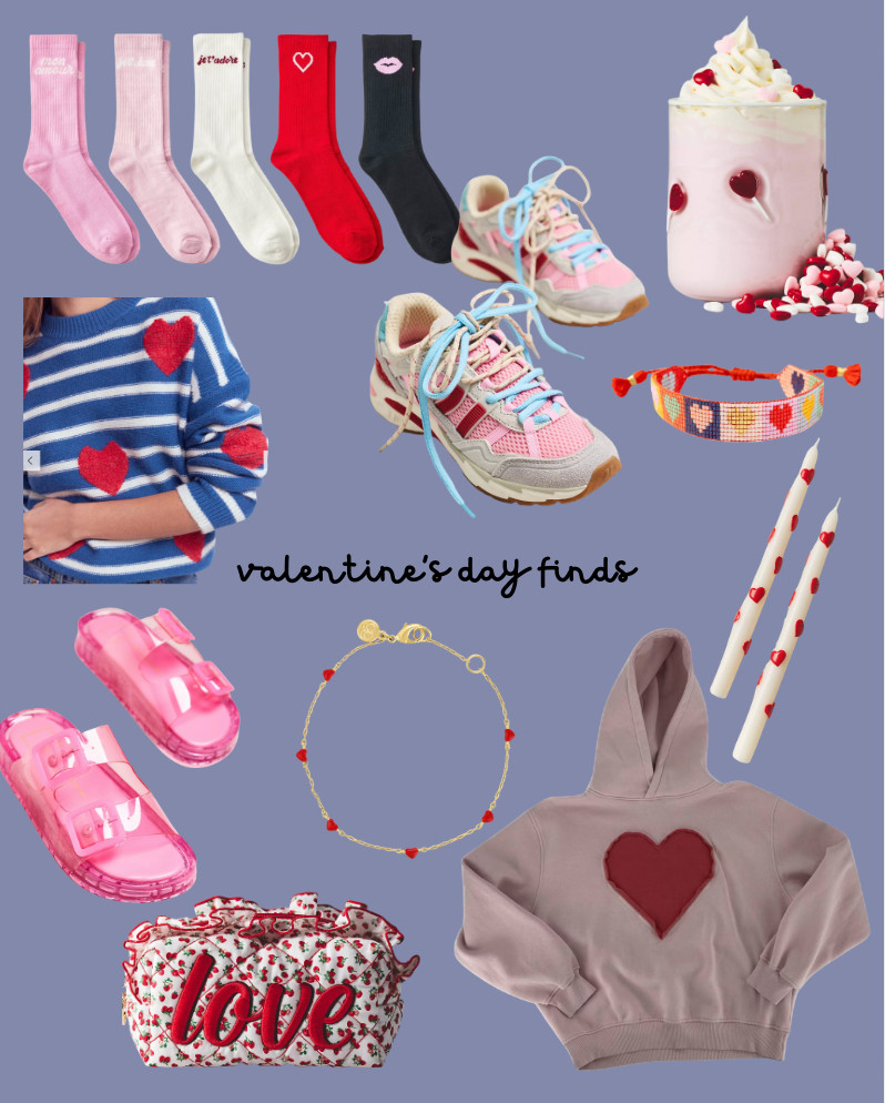 some fun valentine's day finds...love those coolway sneakers. 

anthro finds, anthropologie, world market, boden, target, gorgana, jewlery, socks, fun socks, valentine's sweatshirt  

 #LTKmomlife #LTKSeasonal #LTKFindsUnder100