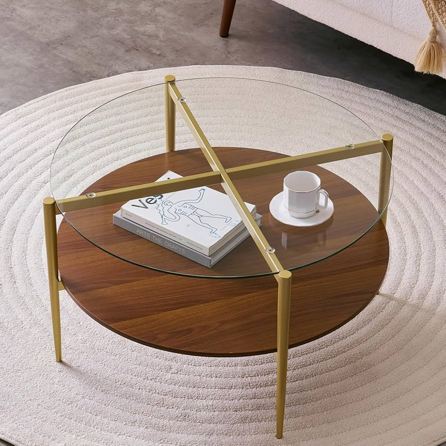 Round Coffee Table, Mid-Century Modern Design, D30“ x H17”, for Living Room, 2-Tier Structure... | Amazon (US)
