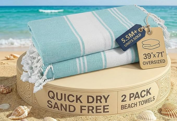 LANE LINEN Beach Towel 2 Pack, Oversized Beach Towel 39"x71", Lightweight Beach Essentials for Wo... | Amazon (US)
