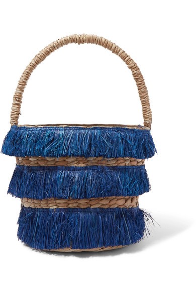 Kayu - Lolita Mini Fringed Woven Straw Tote - Navy | NET-A-PORTER (US)