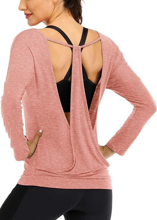 Fihapyli ICTIVE Long Sleeve Workout Shirts for Women Loose fit Yoga Shirts for Women Backless V N... | Amazon (US)