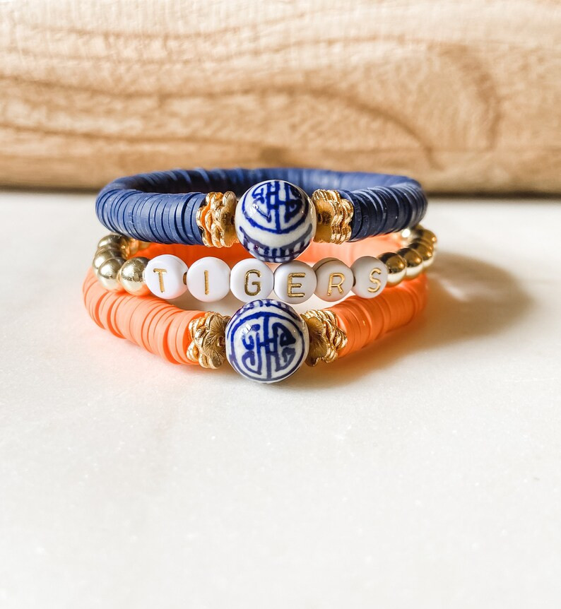 Orange and Blue Heishi and Chinoiserie Bead Bracelets Game - Etsy | Etsy (US)