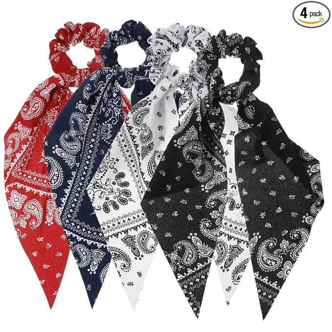 Ouligay 4 PCS Vintage Bow Scrunchies Elastic Hair Scrunchies and Ribbons Knotted Bow Hair Ties El... | Amazon (US)