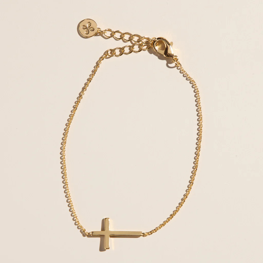Gold Sideways Cross Bracelet | Nickel and Suede