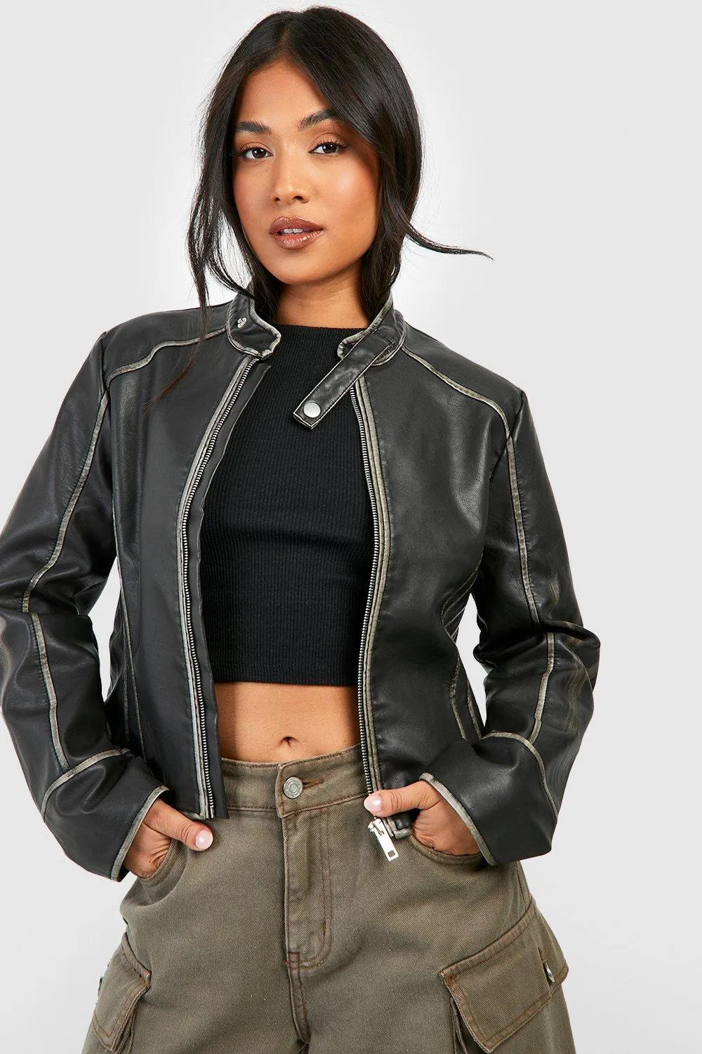 Petite Vintage Look Moto Faux Leather  Jacket | NastyGal UK