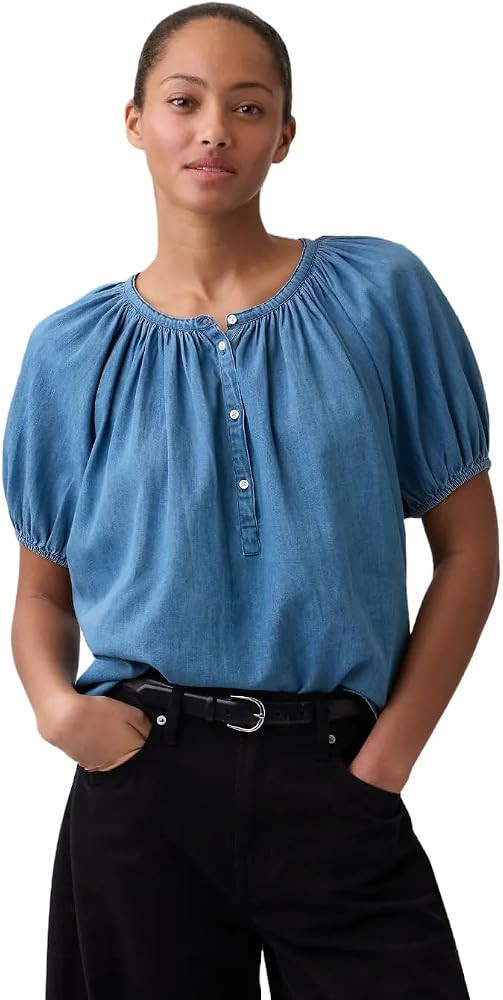 GAP Women's Puff Sleeve Popover Woven Top | Amazon (US)