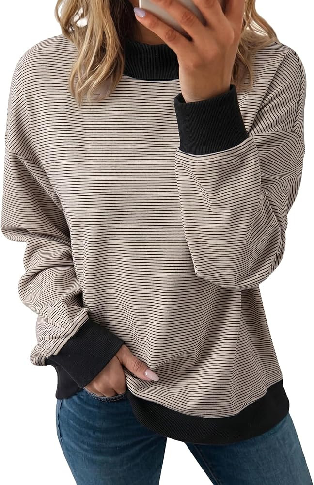Dokotoo Striped Sweatshirt for Women Oversized Mock Neck Pullover Tops 2026 | Amazon (US)