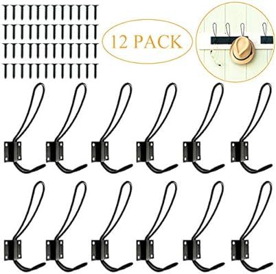 Rustic Entryway Hooks-12 Pack Farmhouse Hooks with Metal Screws Included,Black Decorative Wall Mo... | Amazon (US)