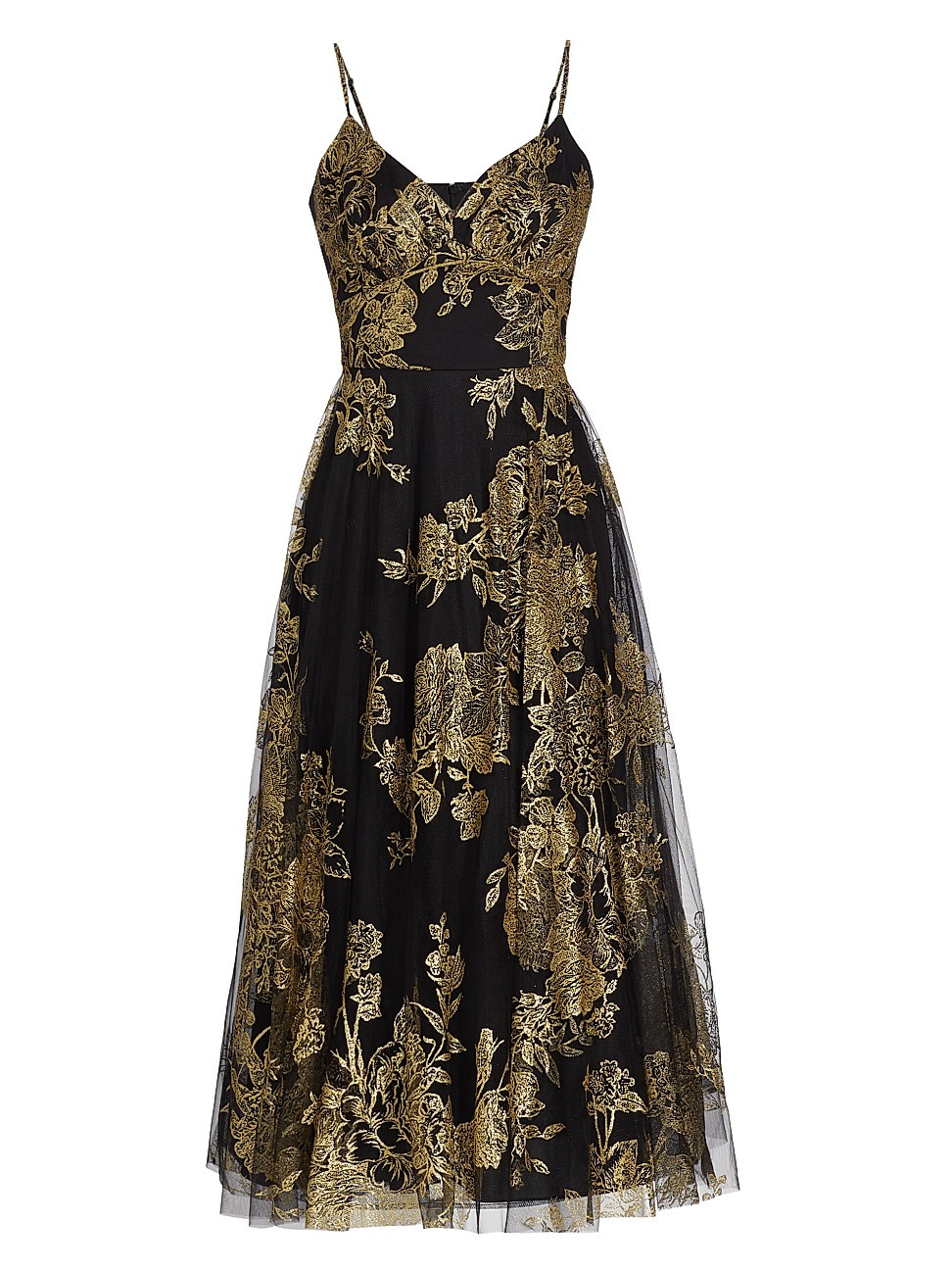 Metallic Floral Midi-Dress | Saks Fifth Avenue