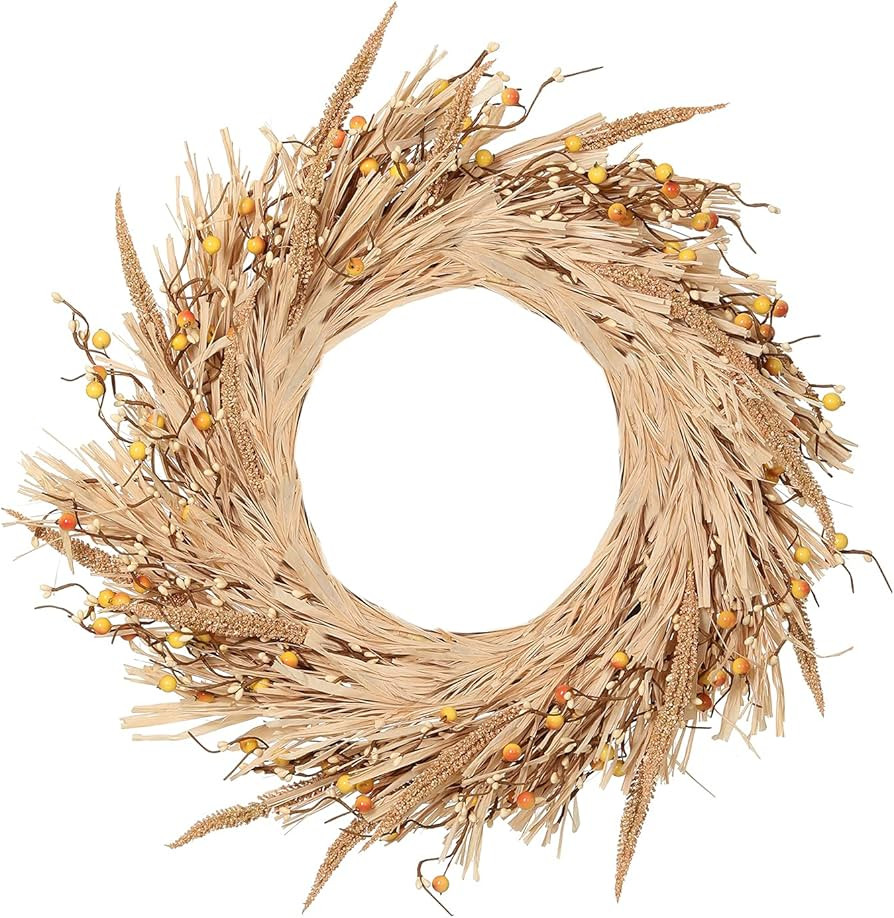 Leipal Artificial 20 inch Winter Wheat Wreath for Front Door Light Yellow Winter Wreath Wall Wind... | Amazon (US)