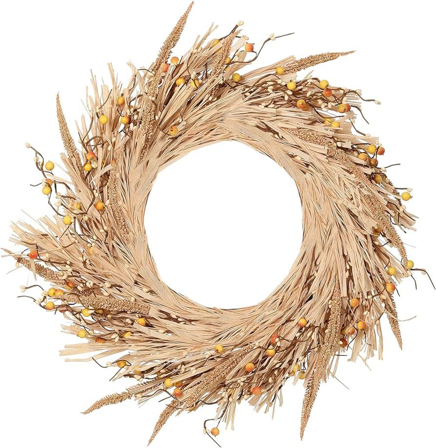 Leipal Artificial 20 inch Winter Wheat Wreath for Front Door Light Yellow Winter Wreath Wall Wind... | Amazon (US)