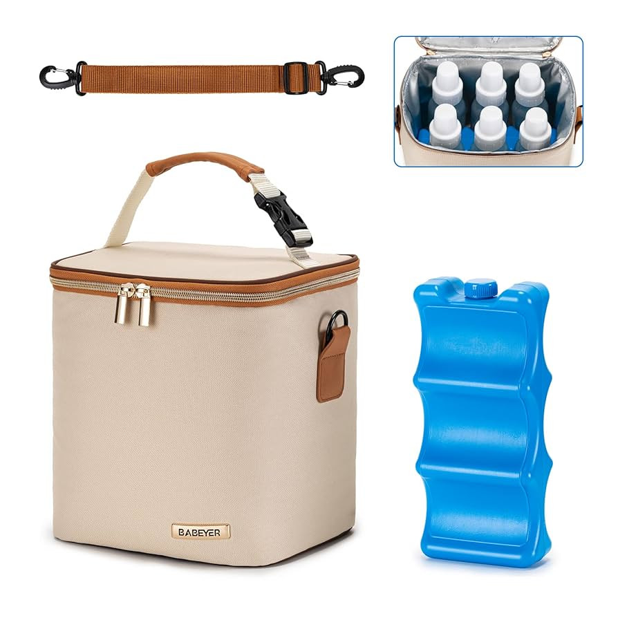 Breastmilk Cooler Bag with Ice Pack Fits 6 Baby Bottles Up to 9 Ounce, Baby Bottle Bag with Shoul... | Amazon (US)