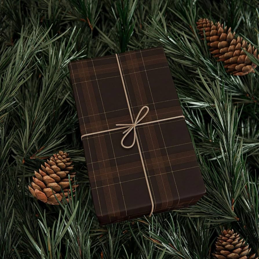 Classic Brown Tartan Plaid Gift Wrap, Bold Wrapping Paper, Unique Festive Wrapping Paper Roll, Bi... | Amazon (US)