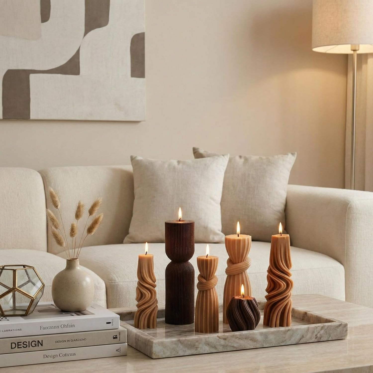 6 Pcs Pillar Candles Decorative Modern Aesthetic Ribbed Candle Set Cute Soy Wax Scented Ribbed De... | Amazon (US)