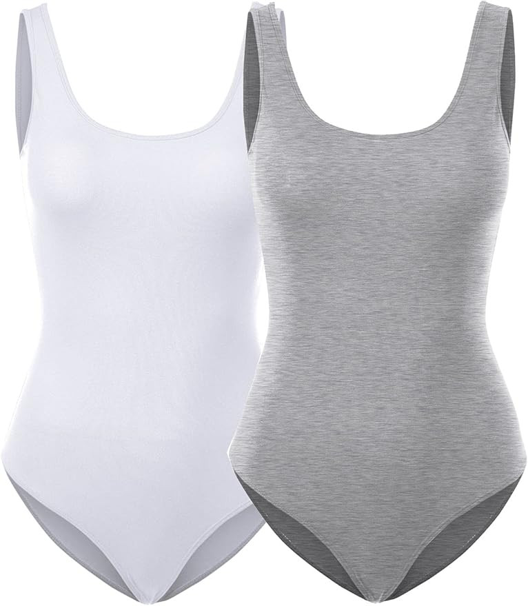 FashionMille Women's Scoop Neck Sleeveless Stretch Cotton Bodysuit Tank Top | Amazon (US)
