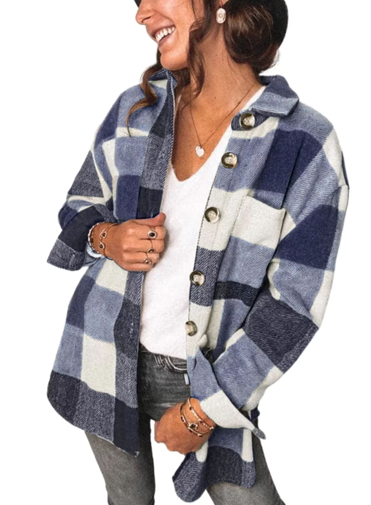 Fantaslook Womens Plaid Shirts Flannel Shacket Jacket Long Sleeve Button Down Boyfriend Shirt Coa... | Walmart (US)