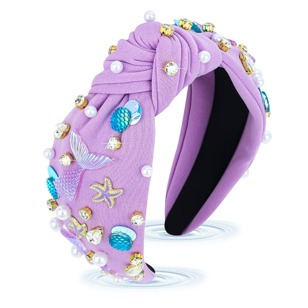 Mermaid Purple Headband, Knotted Headband for Women, Mermaid Tail Rhinestones Pearl Starfish Deco... | Amazon (US)