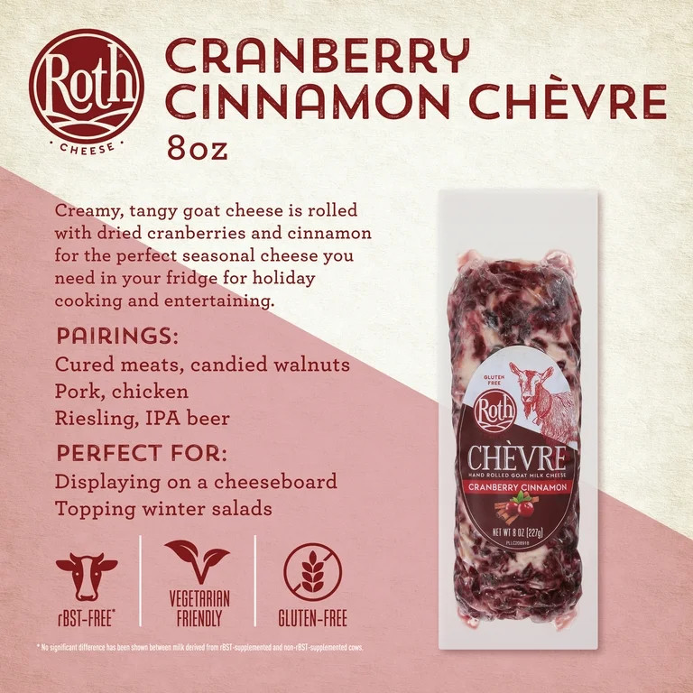 Roth Chèvre Cranberry Cinnamon Fresh Goat Cheese Log 8 oz, Plastic Wrapped | Walmart (US)