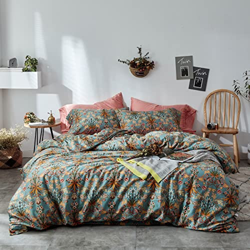 mixinni 3 Pieces Flower Duvet Cover Set 100% Natural Cotton Full Size Bedding Cover with Zipper&Ties, 1 Duvet Cover and 2 Pillowcases, Easy Care, Soft and Durable-Full Size | Amazon (US)