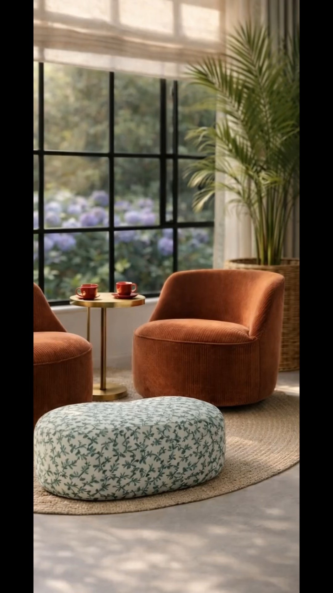 Afternoon by the window.

Soft daylight settles gently across the rug, filtered through sheer drapery. Outside, garden greens and hydrangea blooms move lightly in the breeze, adding just enough life to the stillness indoors.

Two generous lounge chairs anchor the space — rounded, comfortable, and quietly inviting. A small espresso on the table, light shifting slowly through the room, and everything feels calm, unhurried, and warm.

A corner designed for slow moments.
Nothing dramatic — just light, texture, and ease.
#loungchair
#loungeseating
#loungechairstyle
#sidetable
#coffeecup
#espressomoment
#juterug
#naturalfiberrug
#wovenrug
#layereddrapery
#windowdrapes
#romanshade
#windowtreatments
#softnaturallight
#interiorstyling
#cozycorners
#editorialinteriors
#calmspaces
#homedecorideas
#interiordetails


#LTKHome #LTKdayinmylife