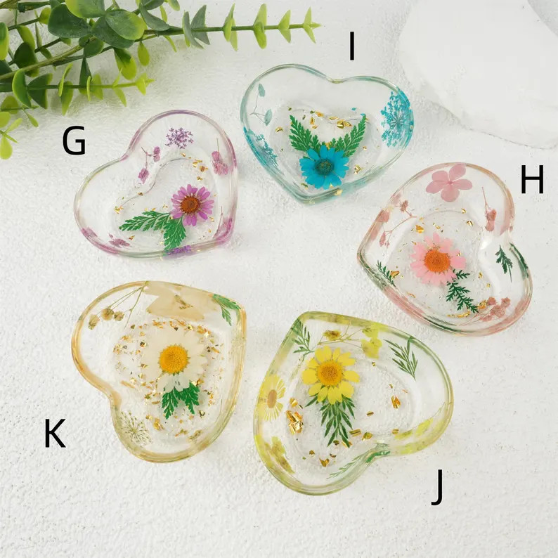 NEW! Real Flowers Resin Ring Holder,heart Shaped Ring Dish,pink/white/pink/orange Floral Coaster,... | Etsy (US)