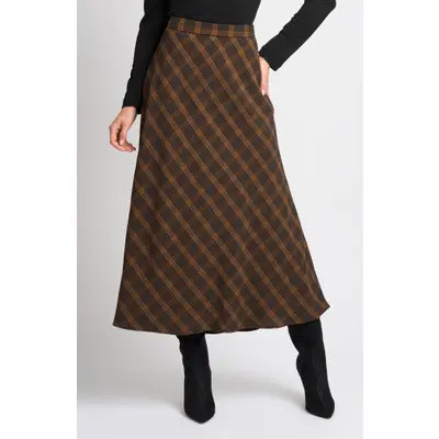 halogen(r) Plaid A-Line Midi Skirt in Tobacco Brown at Nordstrom, Size Medium | Nordstrom