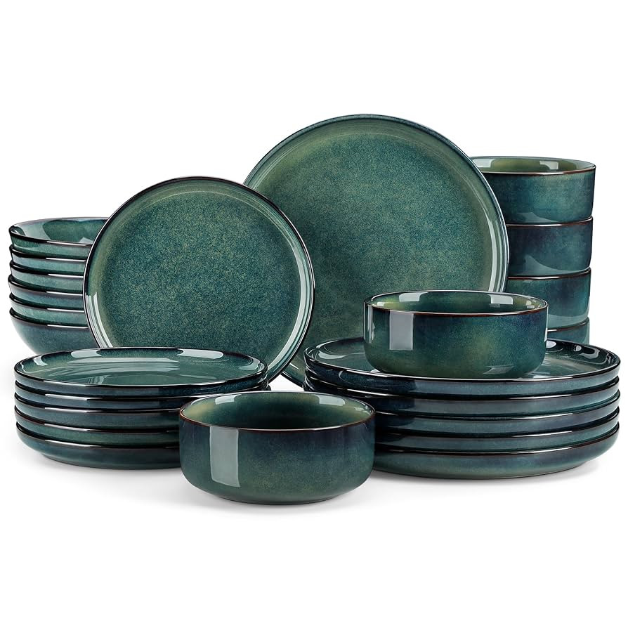 vancasso Starry Plates and Bowls Sets for 6, 24 Pieces Dinnerware Sets, Green Reactive Glaze Dish... | Amazon (US)
