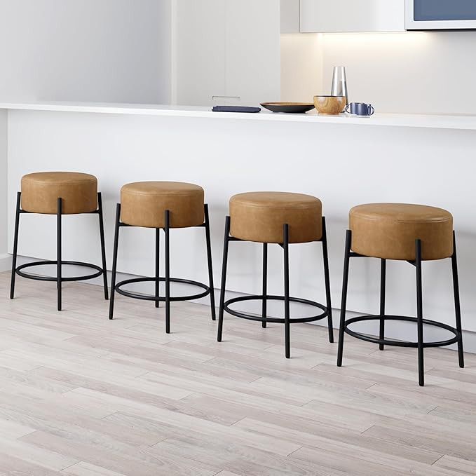 Nathan James Isaac 24" Modern Backless Bar Stool with Round Soft Padded Faux Leather Upholstered ... | Amazon (US)