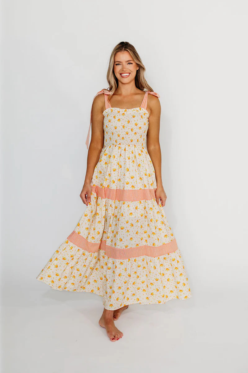 Vida Floral Maxi Dress in White/Orange | Worth Collective