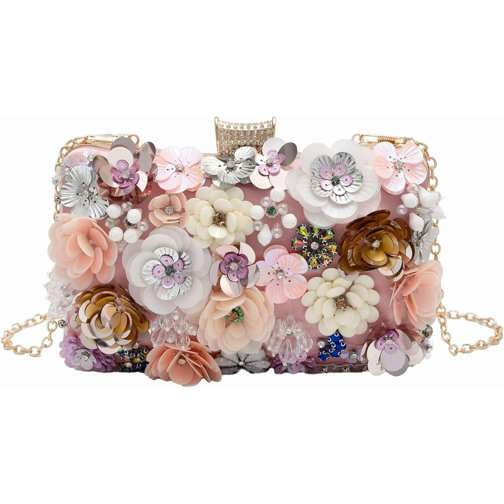 Floral Evening Bag for Women Beaded Clutch Purse with Sequins & Rhinestone Wedding Party Handbag ... | Walmart (US)