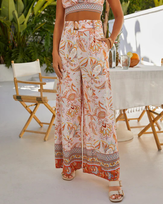 Cancun Printed Wide Leg Belted Pant | VICI