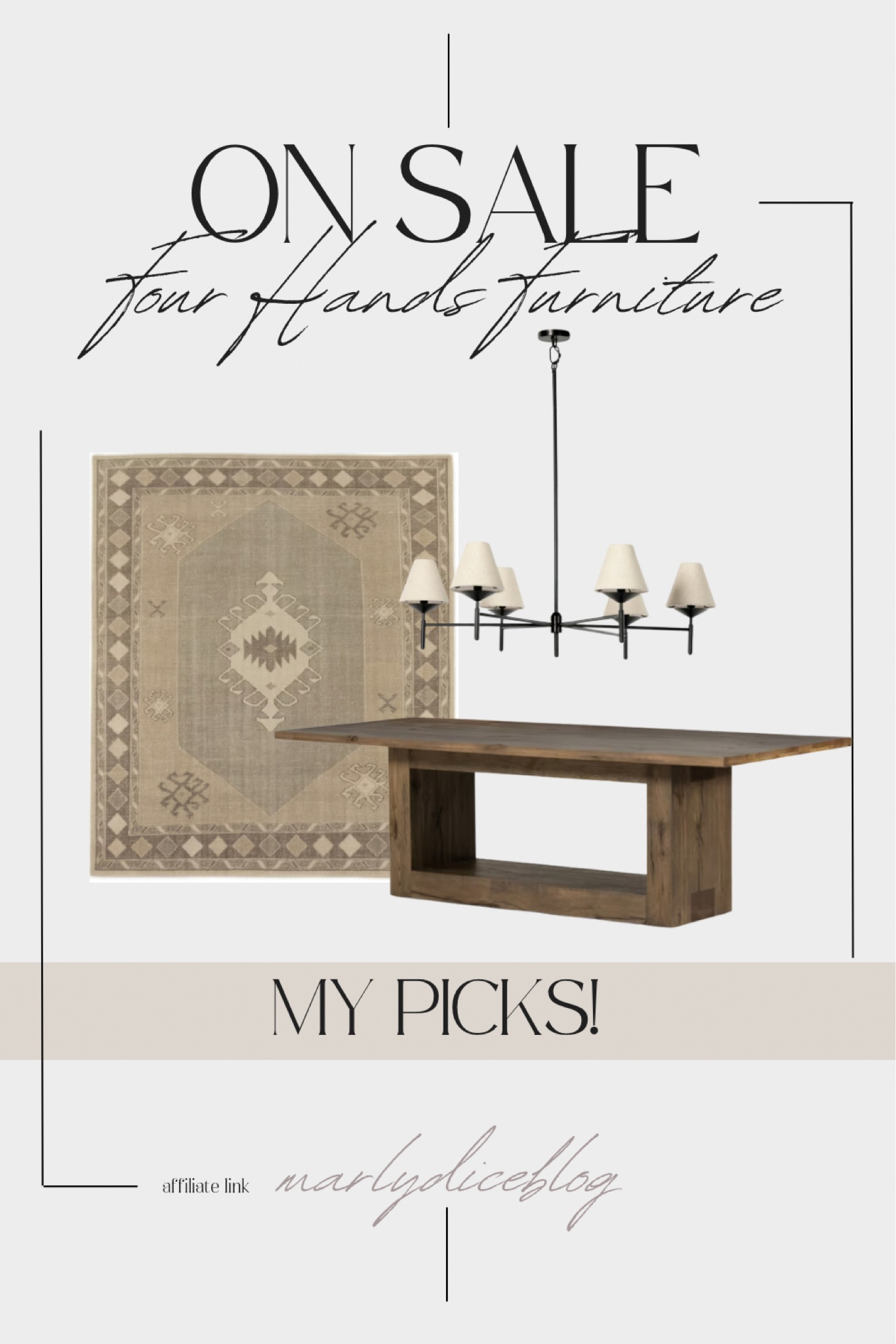 Four Hands dining table, chandelier and rug on sale!

#LTKHome #LTKSaleAlert