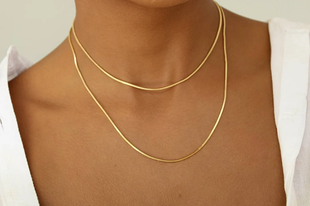 Dainty 18k Gold Filled Snake Chain Necklace (1.05mm) | Etsy (US)