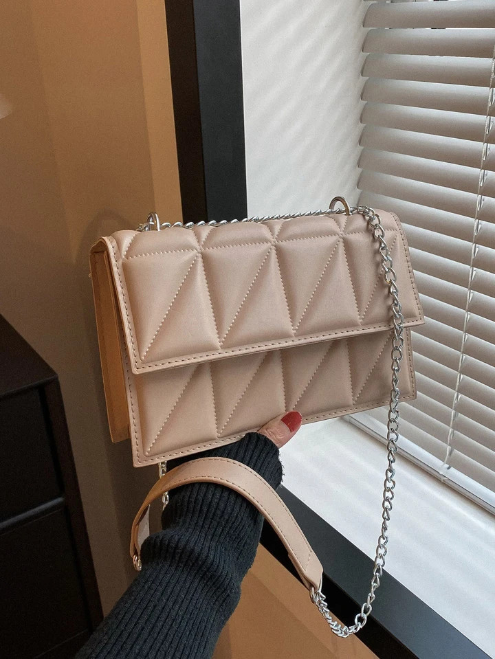Bolsa quadrada minimalista padrão acolchoado cadeia | SHEIN