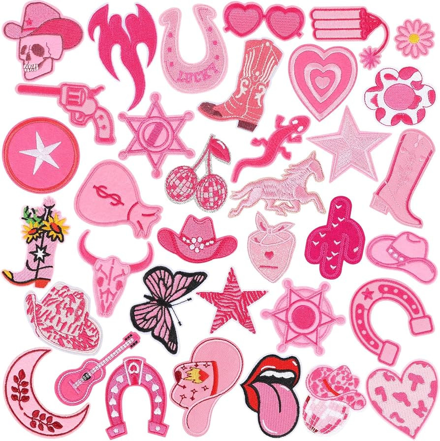 AUGSUN 36pcs Western Iron On Patches Random Assorted Styles Pink Theme Iron on Patches for Girls ... | Amazon (US)