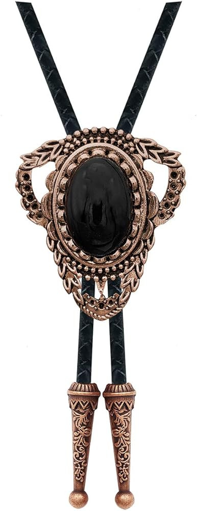 YOQUCOL Vintage Black Stone Bolo Tie Native American Western Cowboy Retro Genunie Leather Necktie... | Amazon (US)